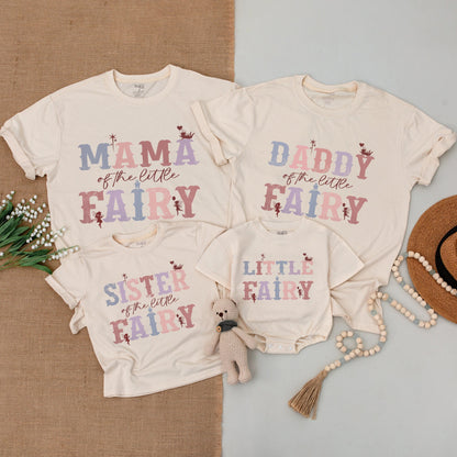 Fairy Mommy and Me Birthday Shirts Family Matching Outfits whimsical Mama Daddy Sister Little Fairy Bodysuit vintage-inspired magical floral