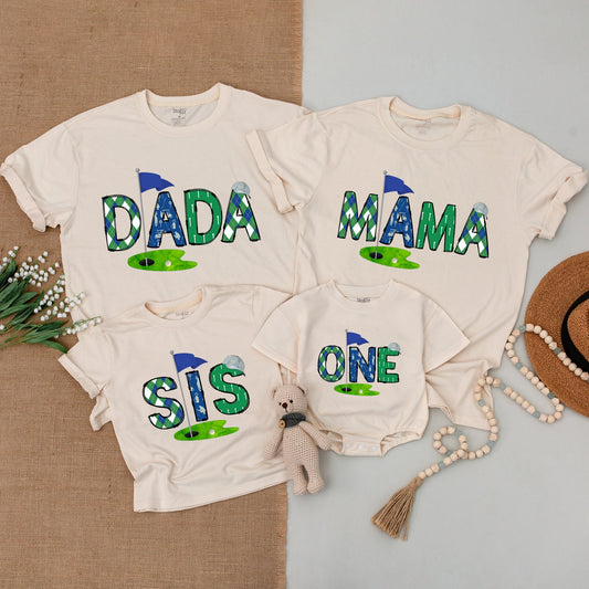 Hole in One Birthday Shirt Matching Family Golf Outfits Mommy and Me First Birthday Natural Baby Bodysuit