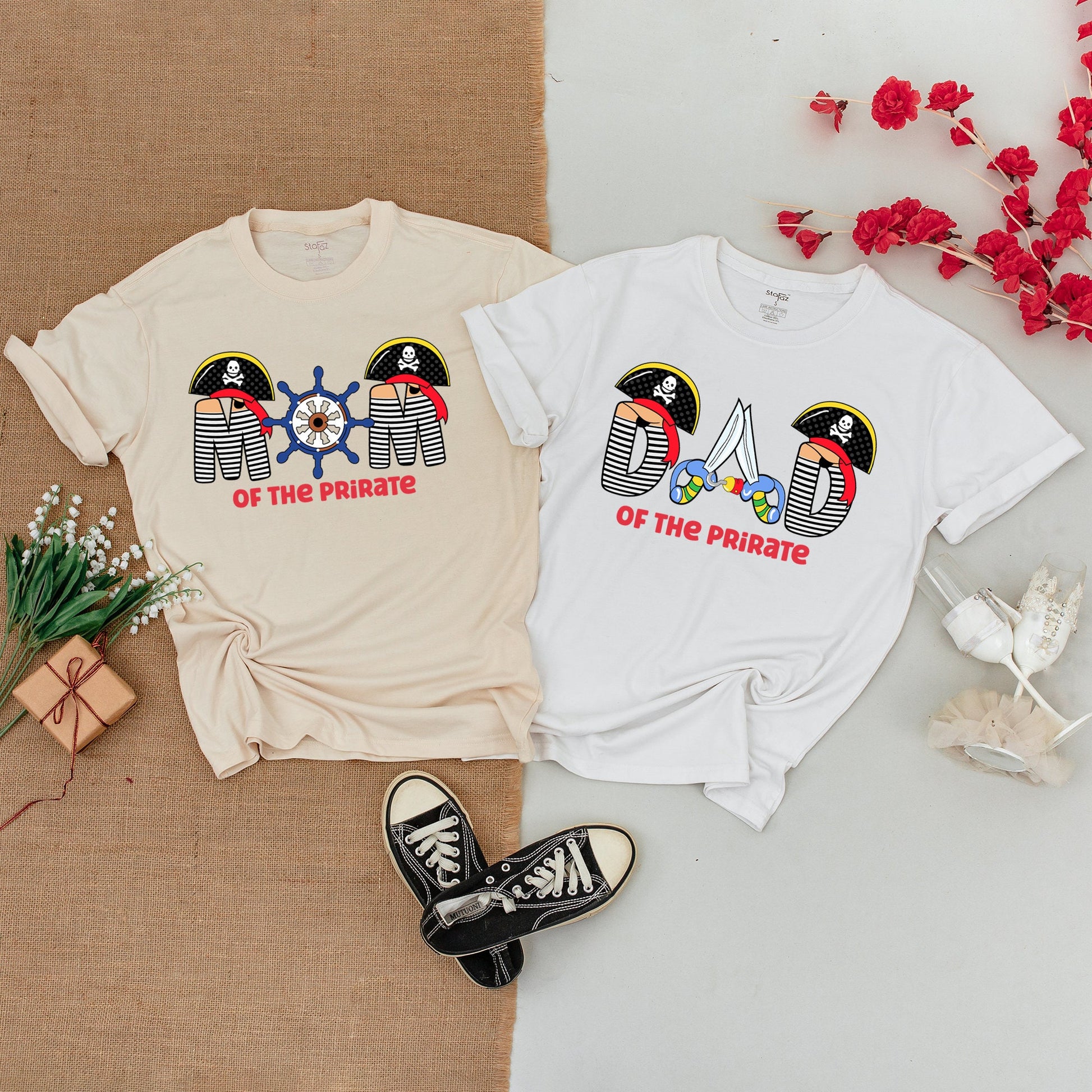 Personalized Pirate First Birthday Family Matching Shirts for Mom Dad Son Baby Boy Romper with Skull & Crossbones Design