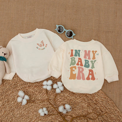 In My Baby Era" Retro Wavy Baby Girl Romper Bodysuit with Butterflies and Daisies Newborn Bubble Outfit Soft Vintage Style Baby Shower Gift