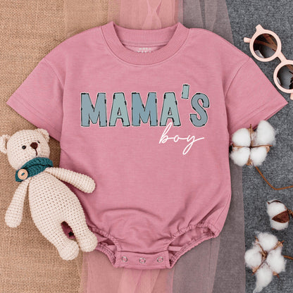 Mama's Boy Bubble Romper Short Sleeve Baby T-Shirt Outfit with Playful Light Blue Sketched Vintage Style, Newborn Gift Mother's Day