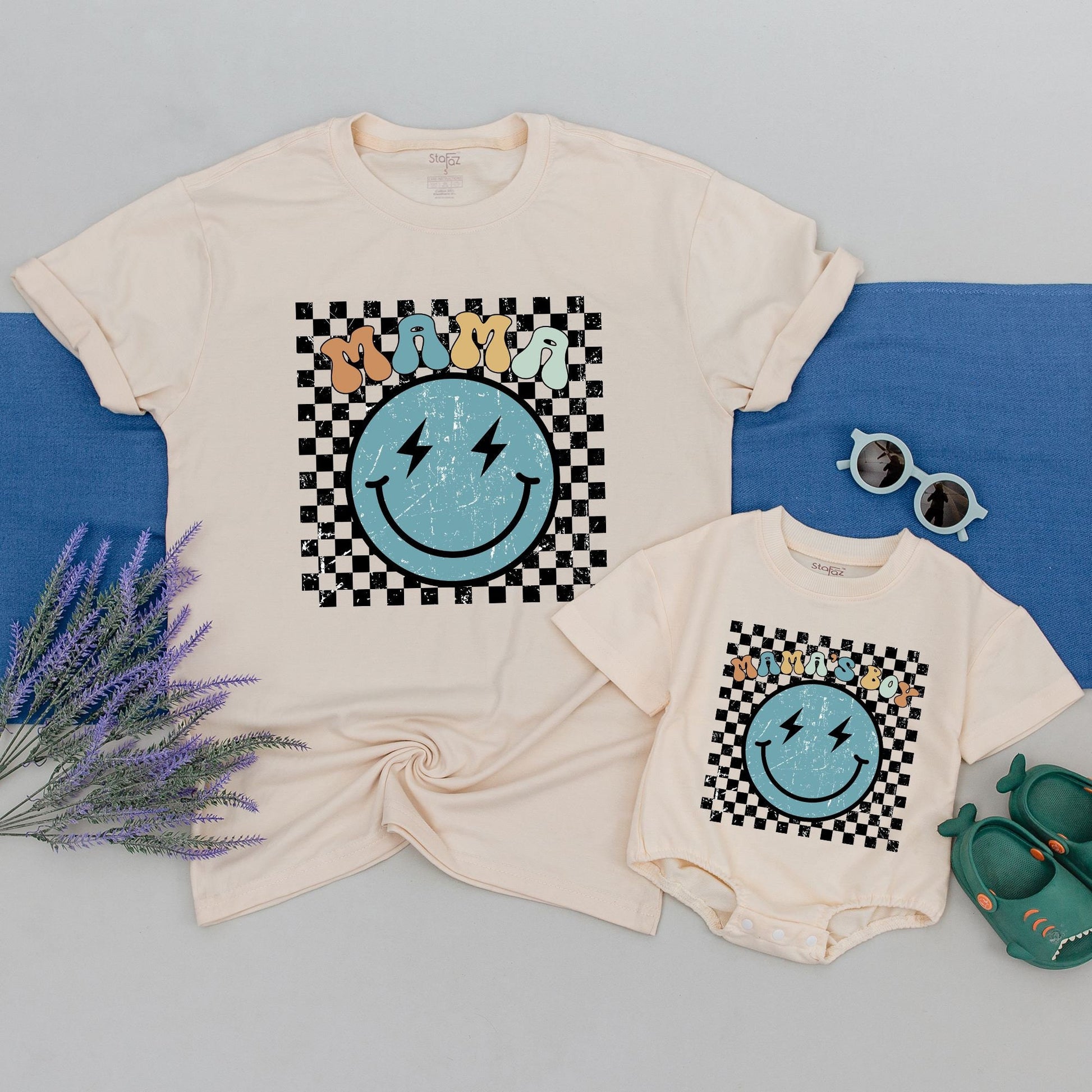 Mama and Mamas Boy Retro Mother Son Matching Outfit Shirt for Baby Toddler Comfortable Boho Style Neutral Mom Gift Mother's Day New Parent