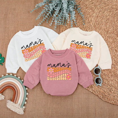 Mama's Sunshine Retro Baby Girl Romper with Pink Flowers Vintage Style Cotton Outfit Playful Bestie Newborn Infant Bodysuit Baby Shower Gift
