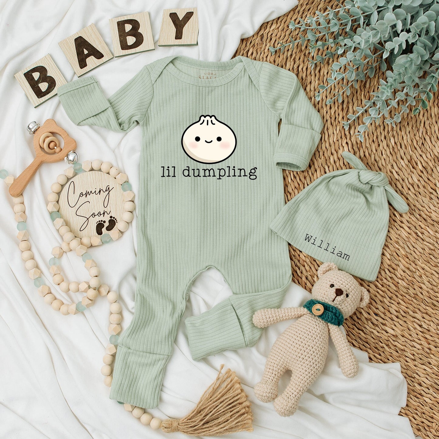 Sweet Lil Dumpling Baby Bodysuit and Hat Set Adorable Newborn Outfit Unisex Baby Shower Gift Coming Home Keepsake Clothes