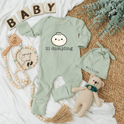Sweet Lil Dumpling Baby Bodysuit and Hat Set Adorable Newborn Outfit Unisex Baby Shower Gift Coming Home Keepsake Clothes