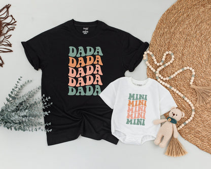 Retro Family Matching T-Shirts Vintage Mama Dada Mini Design Muted Green Pink Orange Soft Cotton New Mom Gift Baby Announcement