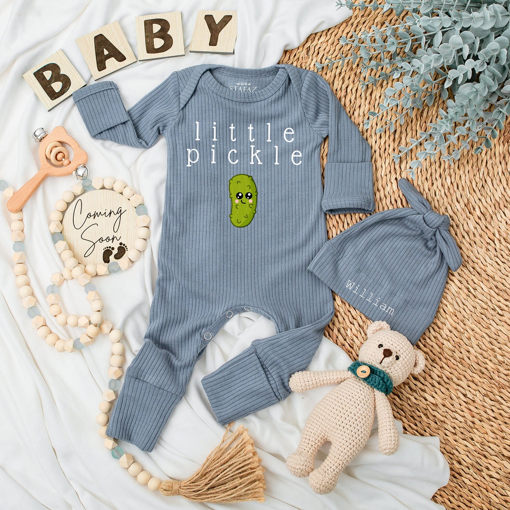 Baby Pickle Outfit - Little Pickle Baby Bodysuit Hat Set Green Pickle Design Unisex Newborn Baby Shower Gift Soft Cotton 