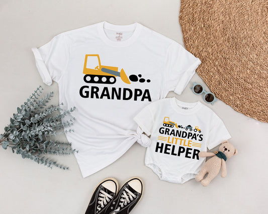 Grandpa & Me Matching Construction Shirts Bulldozer Design for Granddaughter Playful Yellow Black Graphic T-shirts New Grandpa Gift Fathers Day