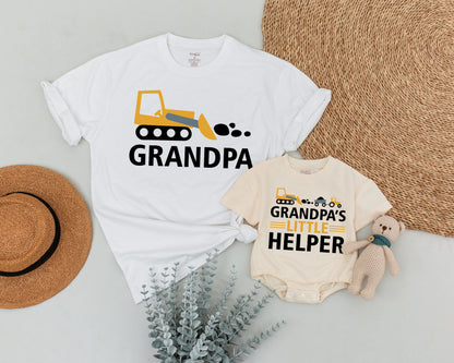 Grandpa & Me Matching Construction Shirts Bulldozer Design for Granddaughter Playful Yellow Black Graphic T-shirts New Grandpa Gift Fathers Day