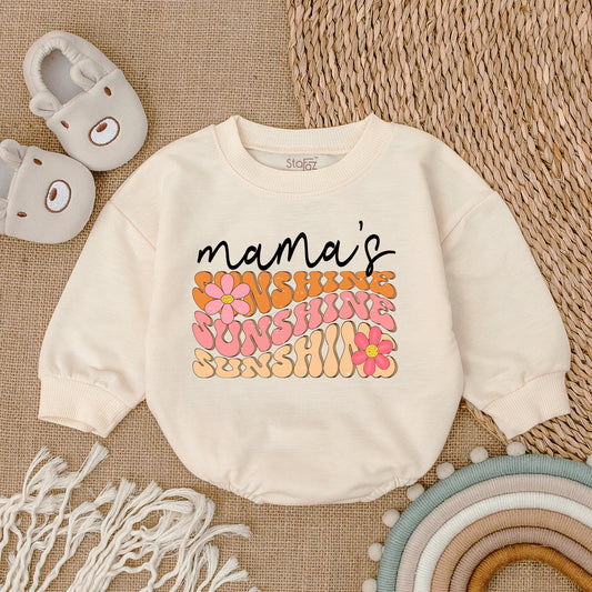 Mama's Sunshine Retro Baby Girl Romper with Pink Flowers Vintage Style Cotton Outfit Playful Bestie Newborn Infant Bodysuit Baby Shower Gift