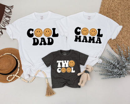 Two Cool Retro Smiley Face Birthday Shirts Matching Family 2nd Birthday Outfit Boy Girl Vintage Vibes
