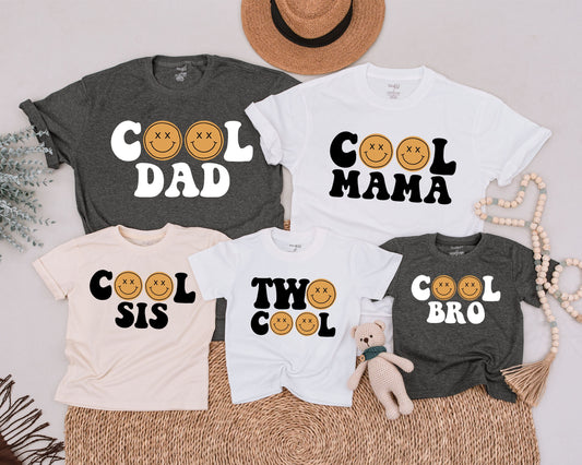 Two Cool Retro Smiley Face Birthday Shirts Matching Family 2nd Birthday Outfit Boy Girl Vintage Vibes