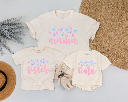 Butterfly First Birthday Matching Family Shirts for Girl Mommy and Me Soft Cotton Birthday Party Outfit Celebration Theme Toddler Baby Gift