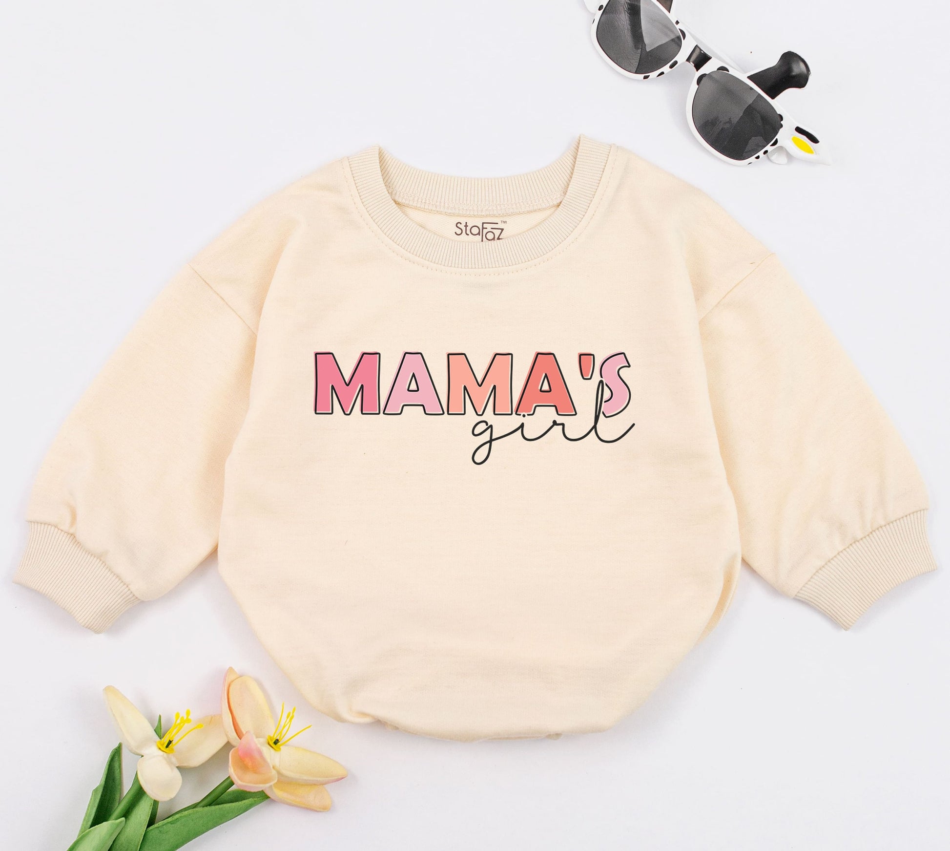 Matching Mama Mini Sweatshirts & Romper Mother Daughter Outfit Pink Gradient MAMA'S Girl Bold Blocky Simple Modern Soft Comfortable Baby Girl New Mom Gift
