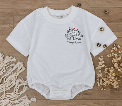 Personalized Elephant Mommy and Me Baby Romper First Mother's Day Gift Custom Name Bodysuit New Mom Baby Shower Neutral Cotton