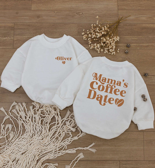 Custom Mama’s Coffee Date Baby Long Sleeve Bubble Romper Light Mauve Newborn Outfit Cozy Baby Bodysuit Special Gift