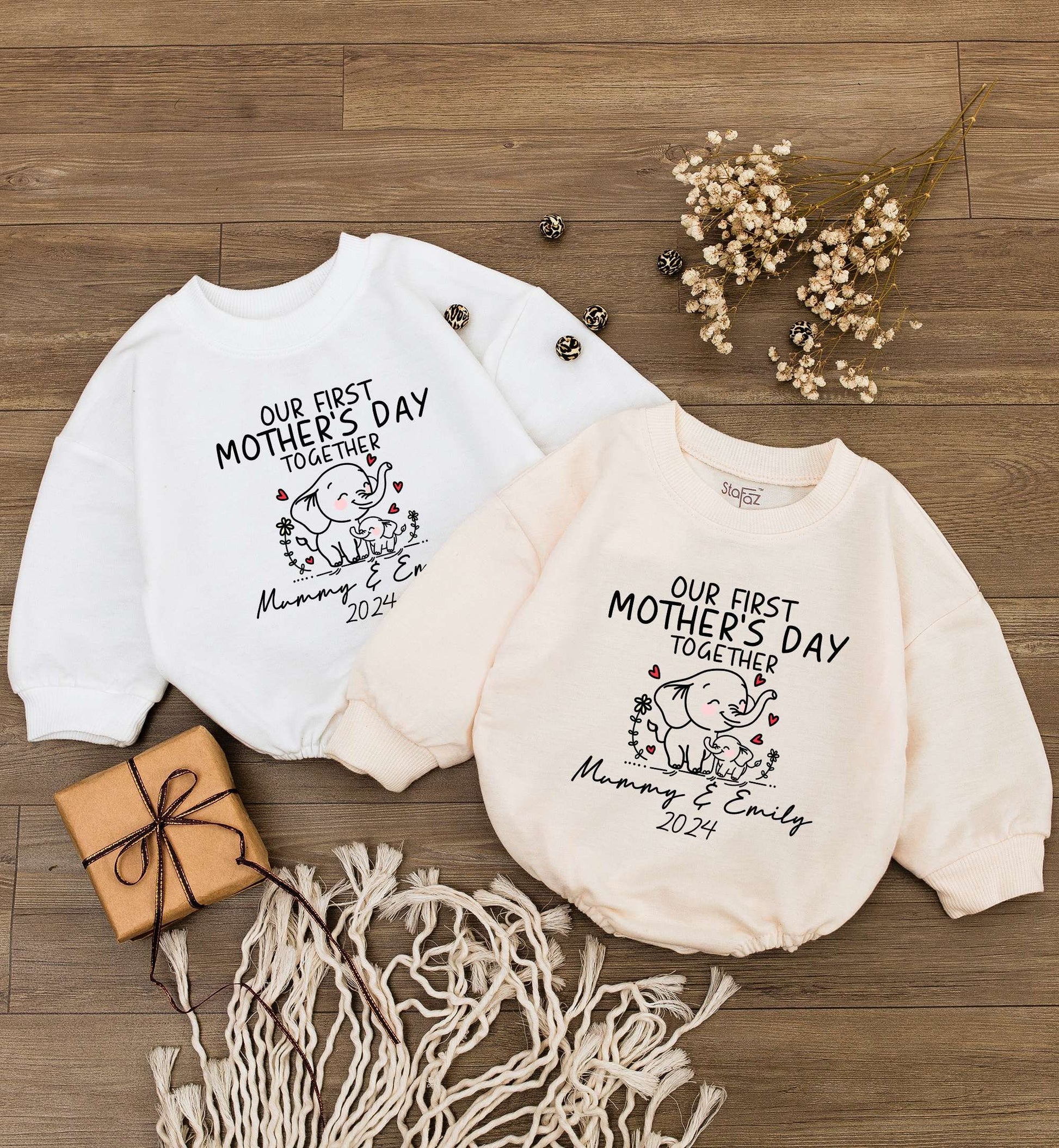 Personalized Elephant Baby Romper for First Mother's Day Gift