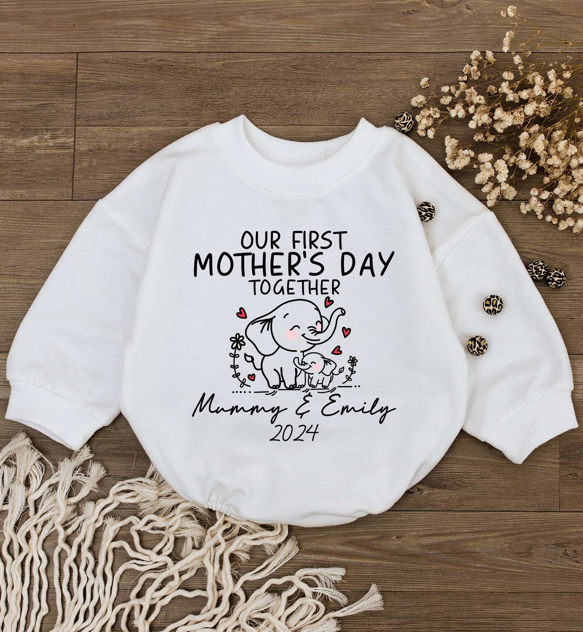 Personalized Elephant Baby Romper for First Mother's Day Gift