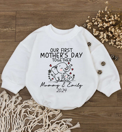 Personalized Elephant Baby Romper for First Mother's Day Gift