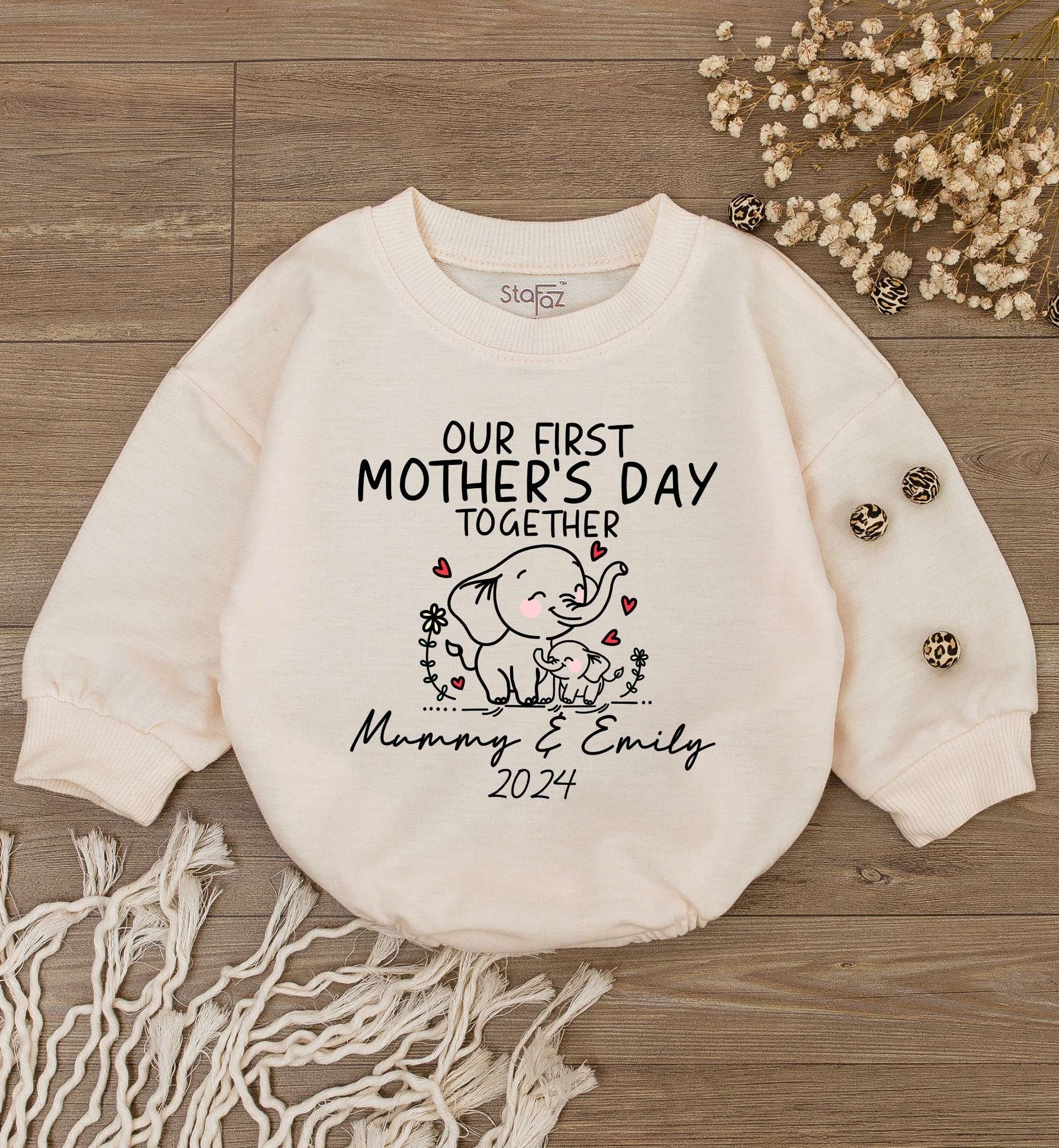 Personalized Elephant Baby Romper for First Mother's Day Gift