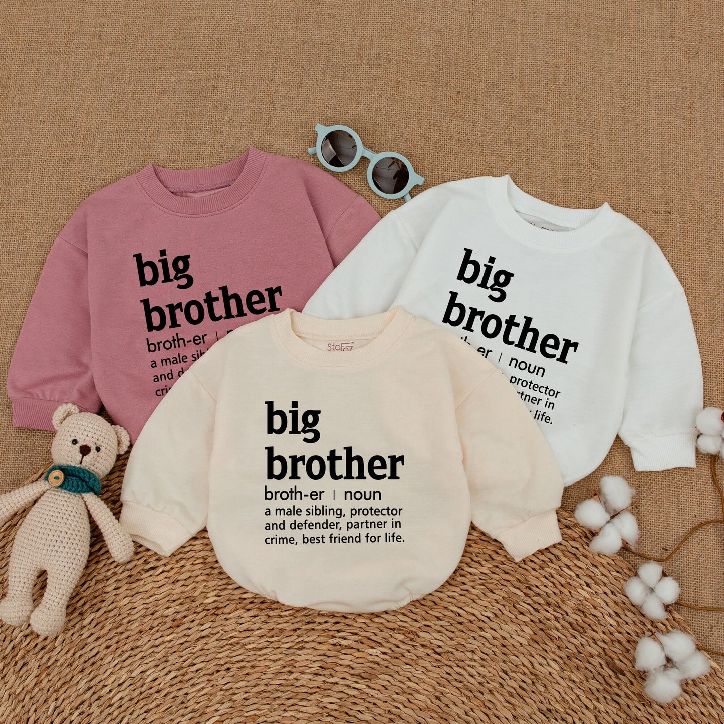 Big Brother Definition Romper Baby Bodysuit Pregnancy Announcement Gift Black Ink Modern Simple Style Newborn Cotton Comfort Sibling Matching Outfit