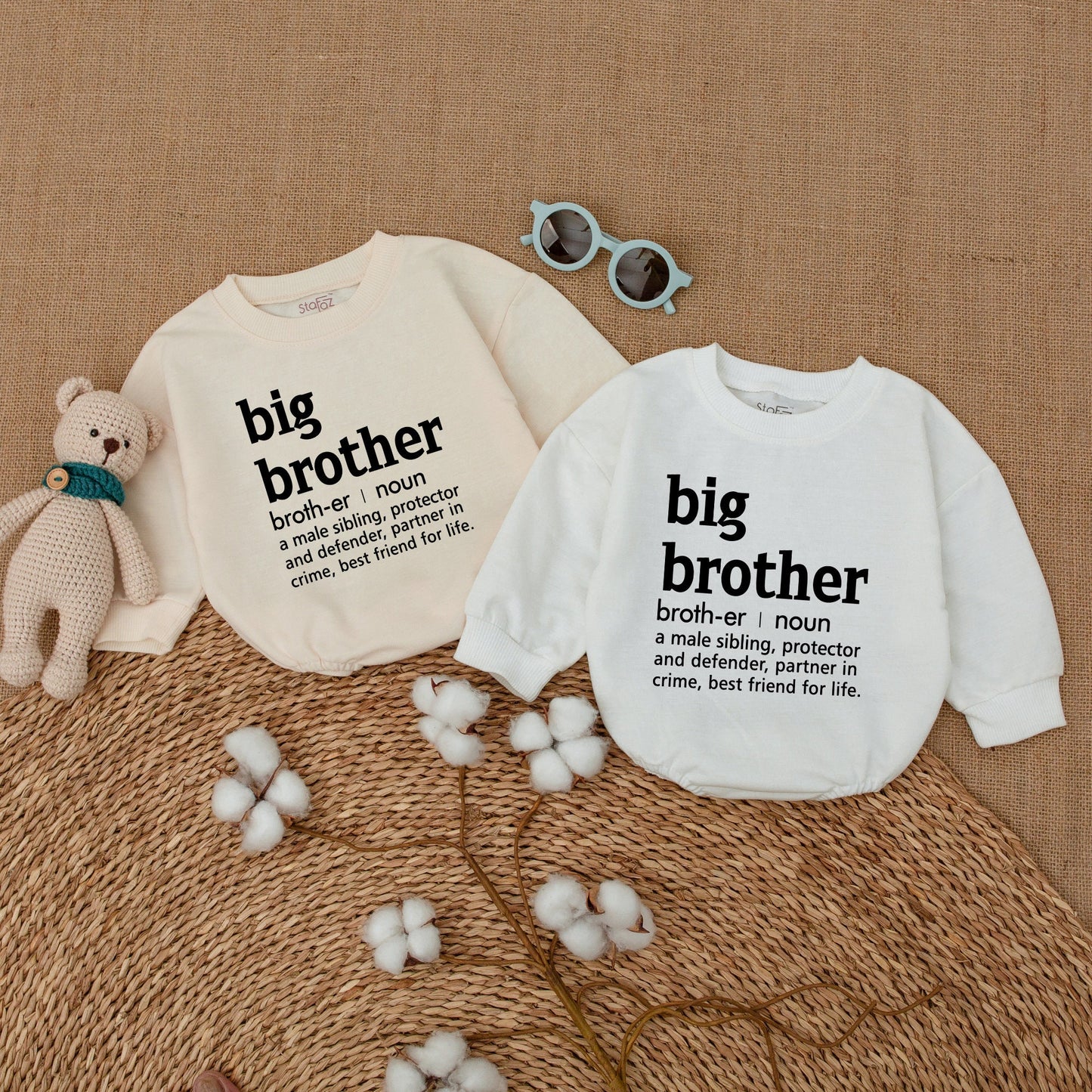 Big Brother Definition Romper Baby Bodysuit Pregnancy Announcement Gift Black Ink Modern Simple Style Newborn Cotton Comfort Sibling Matching Outfit