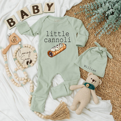 Little Cannoli Baby Bodysuit and Hat Set with Sweet Pastry Illustration Newborn Going Home Outfit Soft Cotton Unisex Baby Shower Gift Keepsake