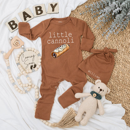 Little Cannoli Baby Bodysuit and Hat Set with Sweet Pastry Illustration Newborn Going Home Outfit Soft Cotton Unisex Baby Shower Gift Keepsake