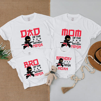 Custom Matching Family Birthday Ninja Shirts with Black and Red Cartoon Ninja for Mom Dad Bro First Birthday Boy Outfit Bodysuit Karate Party