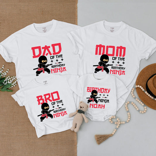 Custom Matching Family Birthday Ninja Shirts with Black and Red Cartoon Ninja for Mom Dad Bro First Birthday Boy Outfit Bodysuit Karate Party