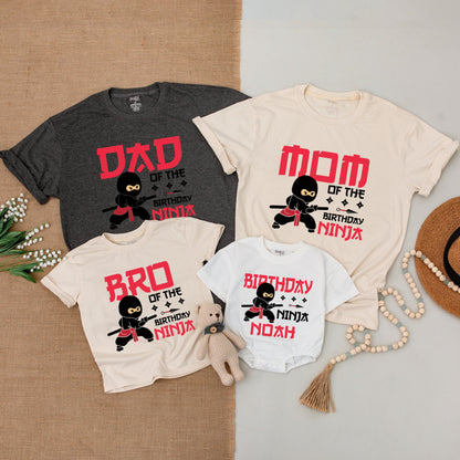 Custom Matching Family Birthday Ninja Shirts with Black and Red Cartoon Ninja for Mom Dad Bro First Birthday Boy Outfit Bodysuit Karate Party