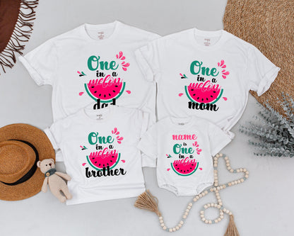 One in a Melon Family Birthday Shirts Matching Watermelon Outfit Mommy and Me Dad Brother Sister Birthday Girl Boy 1st Celebration Summer Party Tees