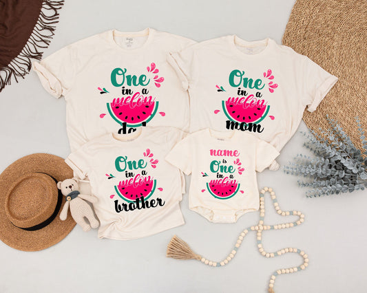 One in a Melon Family Birthday Shirts Matching Watermelon Outfit Mommy and Me Dad Brother Sister Birthday Girl Boy 1st Celebration Summer Party Tees