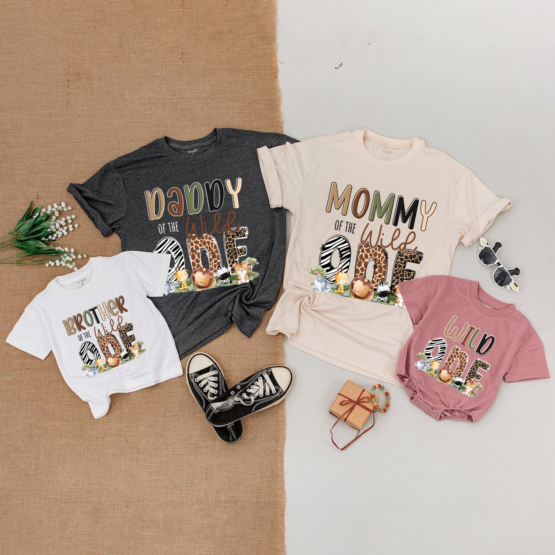 Safari Family Birthday Shirts, Wild One Zoo Party Outfits for Mom & Kid