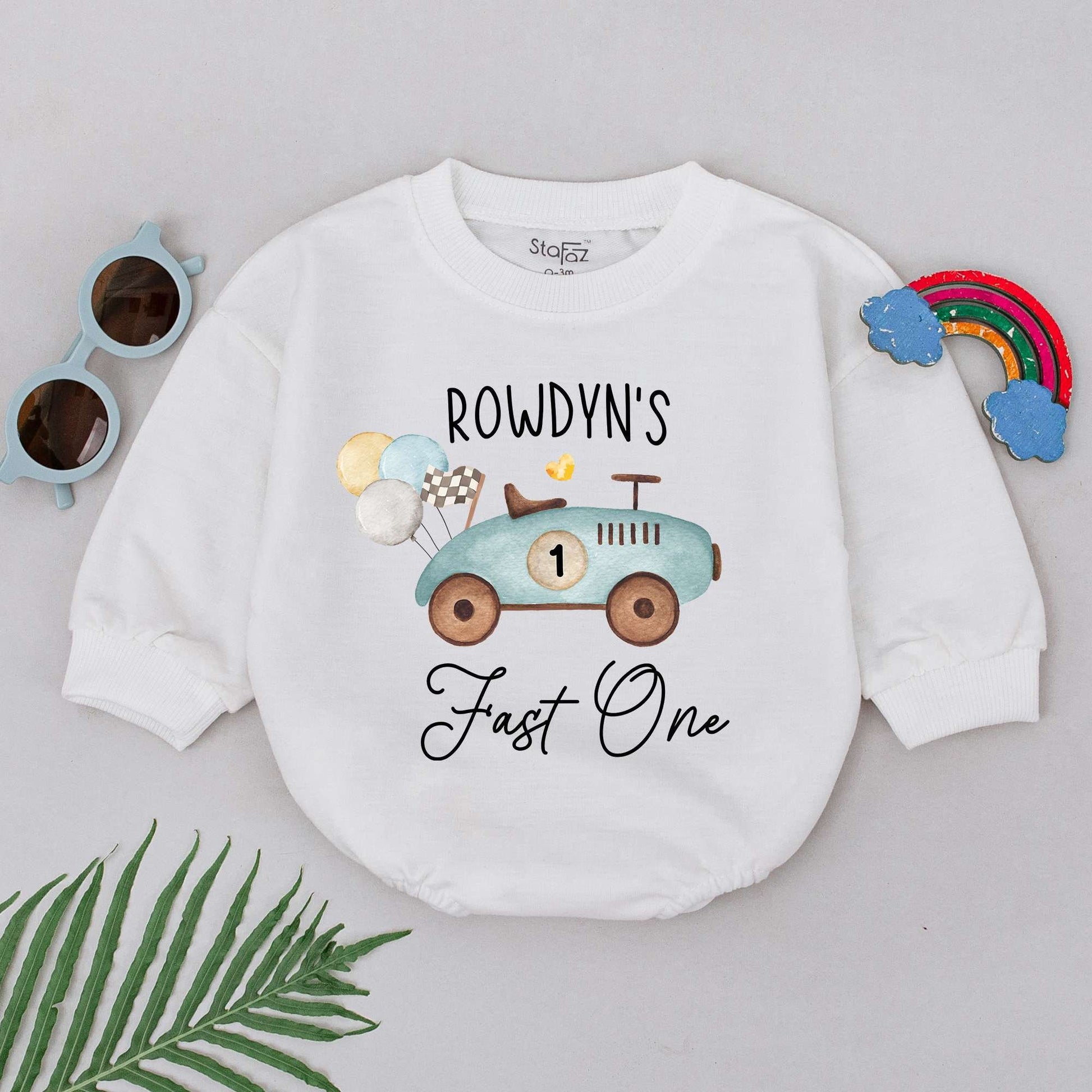 Race Car Romper: 1st Birthday Baby Bodysuit & Shower Gift  