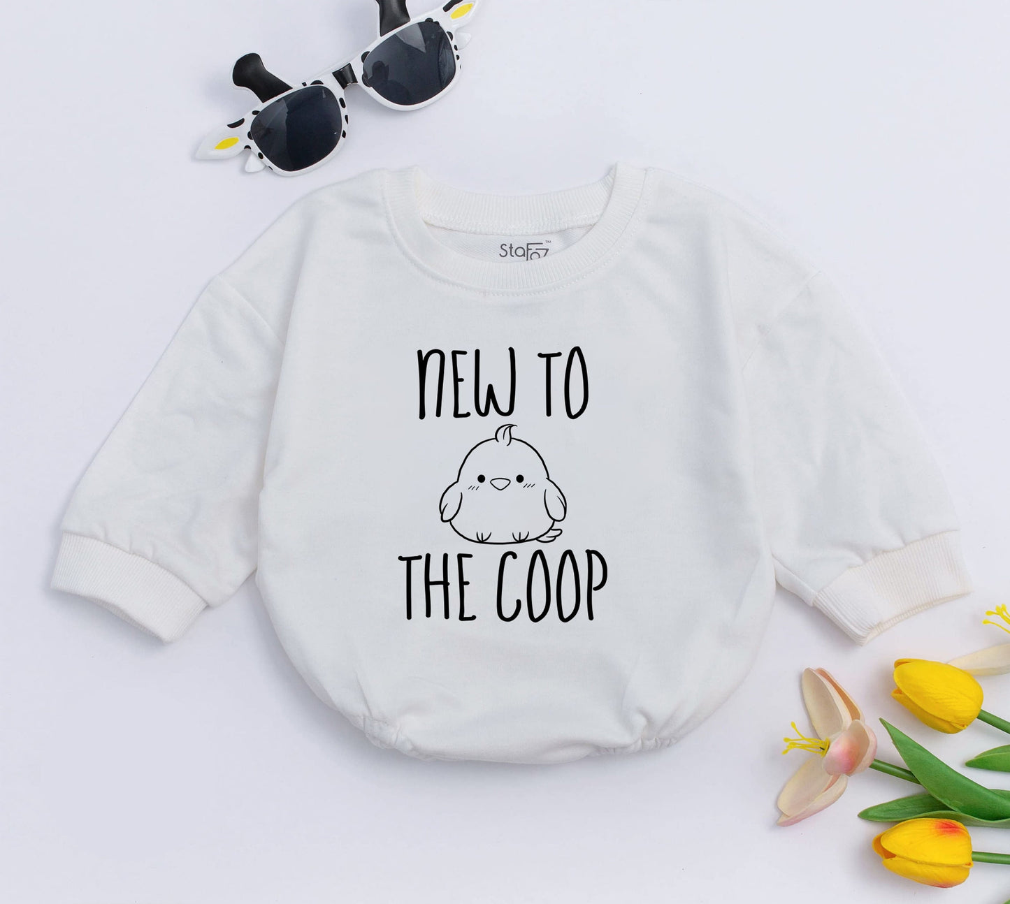 New to the Coop Baby Chick Romper Gender Neutral Announcement Gift Soft Bodysuit Cute Farm Newborn Shower Outfit Black Graphic Cotton Apparel