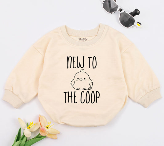 New to the Coop Baby Chick Romper Gender Neutral Announcement Gift Soft Bodysuit Cute Farm Newborn Shower Outfit Black Graphic Cotton Apparel