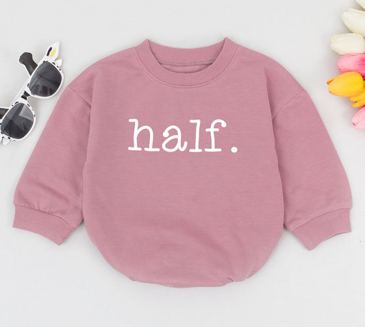 Half Birthday Baby Romper White 'Half.' Design 6 Months Gift for Boys Girls Infant One Bodysuit Modern Minimalist Cotton