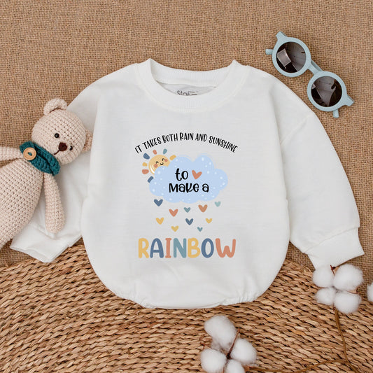 It Takes Both Rain and Sunshine Rainbow of Hope Baby Romper Bodysuit Gender Neutral Cute Whimsical Design New Shower Gift
