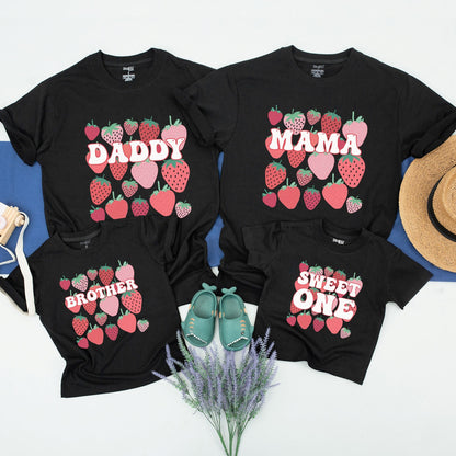 Custom Berry First Birthday Family Matching Strawberry Party Shirts for Mama Daddy Brother Sweet One Cute Retro 1st Birthday Outfits