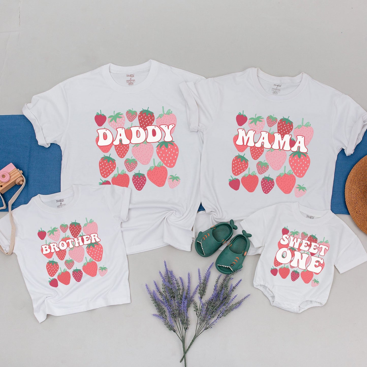 Custom Berry First Birthday Family Matching Strawberry Party Shirts for Mama Daddy Brother Sweet One Cute Retro 1st Birthday Outfits