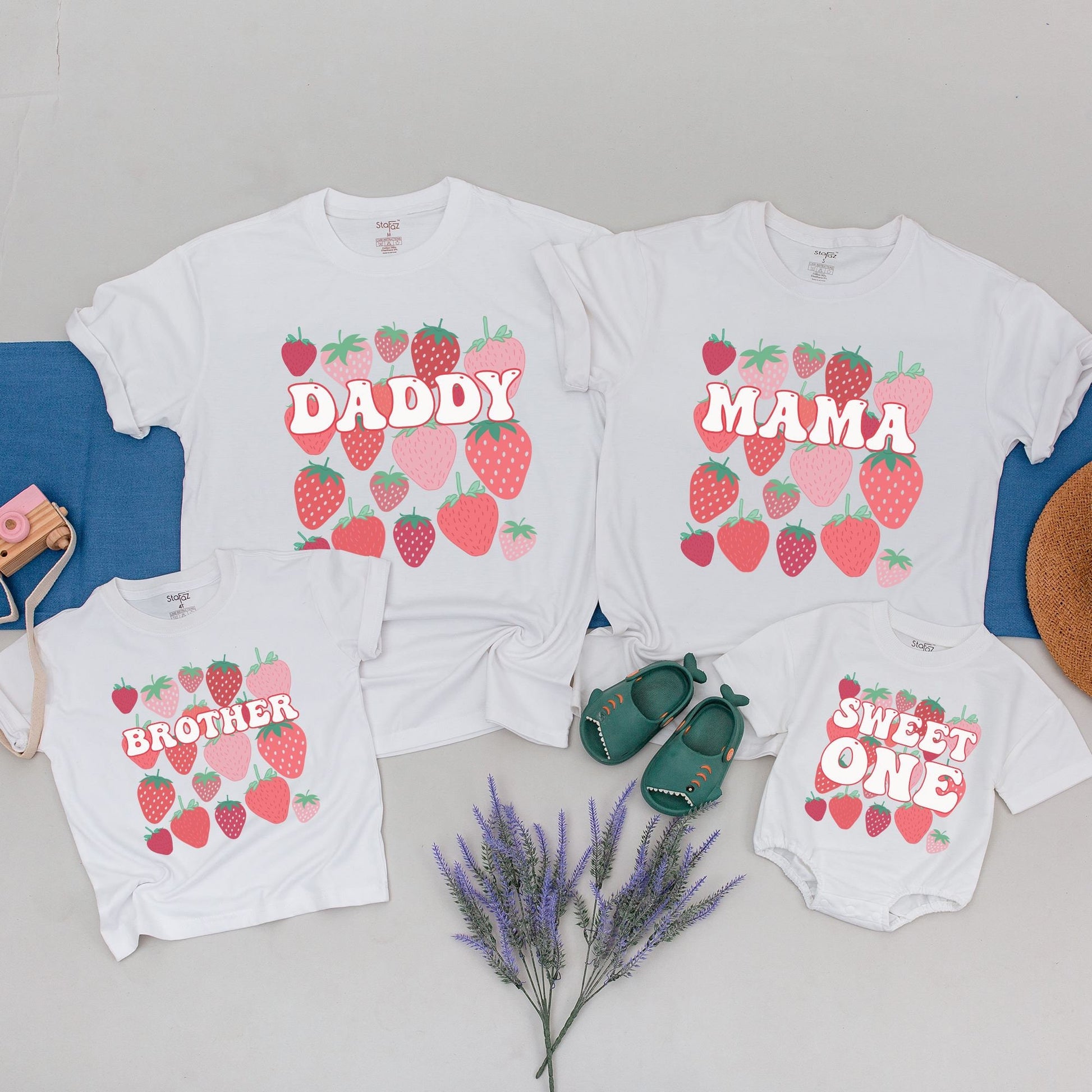 Custom Berry First Birthday Family Matching Strawberry Party Shirts for Mama Daddy Brother Sweet One Cute Retro 1st Birthday Outfits