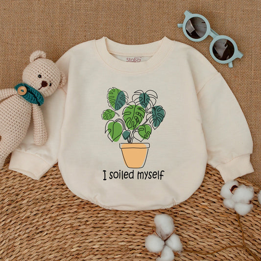 I Soiled Myself Humorous Monstera Baby Romper Bodysuit Gender Neutral Green Teal Plant Line Art Modern Baby Shower Gift Announcement