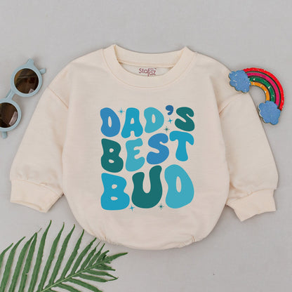 Dad's Best Bud Retro Groovy Romper Teal Blue Starburst Baby Boy Outfit Father's Day Gift for Son Newborn Baby Shower Present Soft Cotton