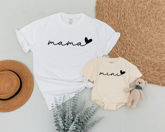 Matching Mama and Mini Shirts, Modern Minimalist Design, Sweet Heart Detail, Soft Cotton Mommy and Baby Outfit for First Mother's Day Gift