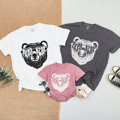 Personalized Family Bear Matching Shirts featuring Distressed Sunglass Bear High Contrast Monochrome Design Mama Papa Baby Bear Camping