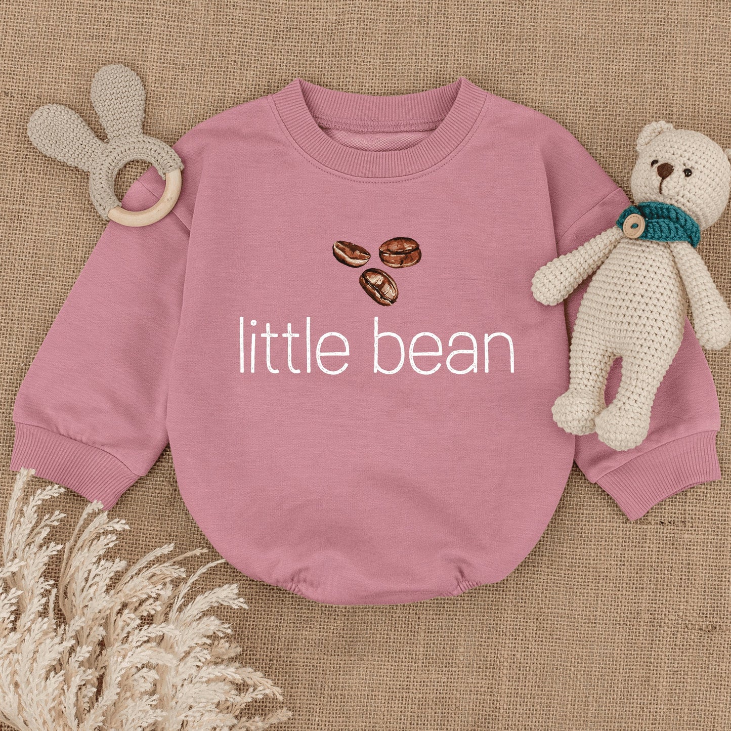 Little Bean Coffee Baby Romper Outfit, Coffee Lover Newborn Clothes, Toddler Sweater, Soft Infant Bodysuit, Unique Baby Shower Gift, Long Sleeve, Boho Style (137 chars)