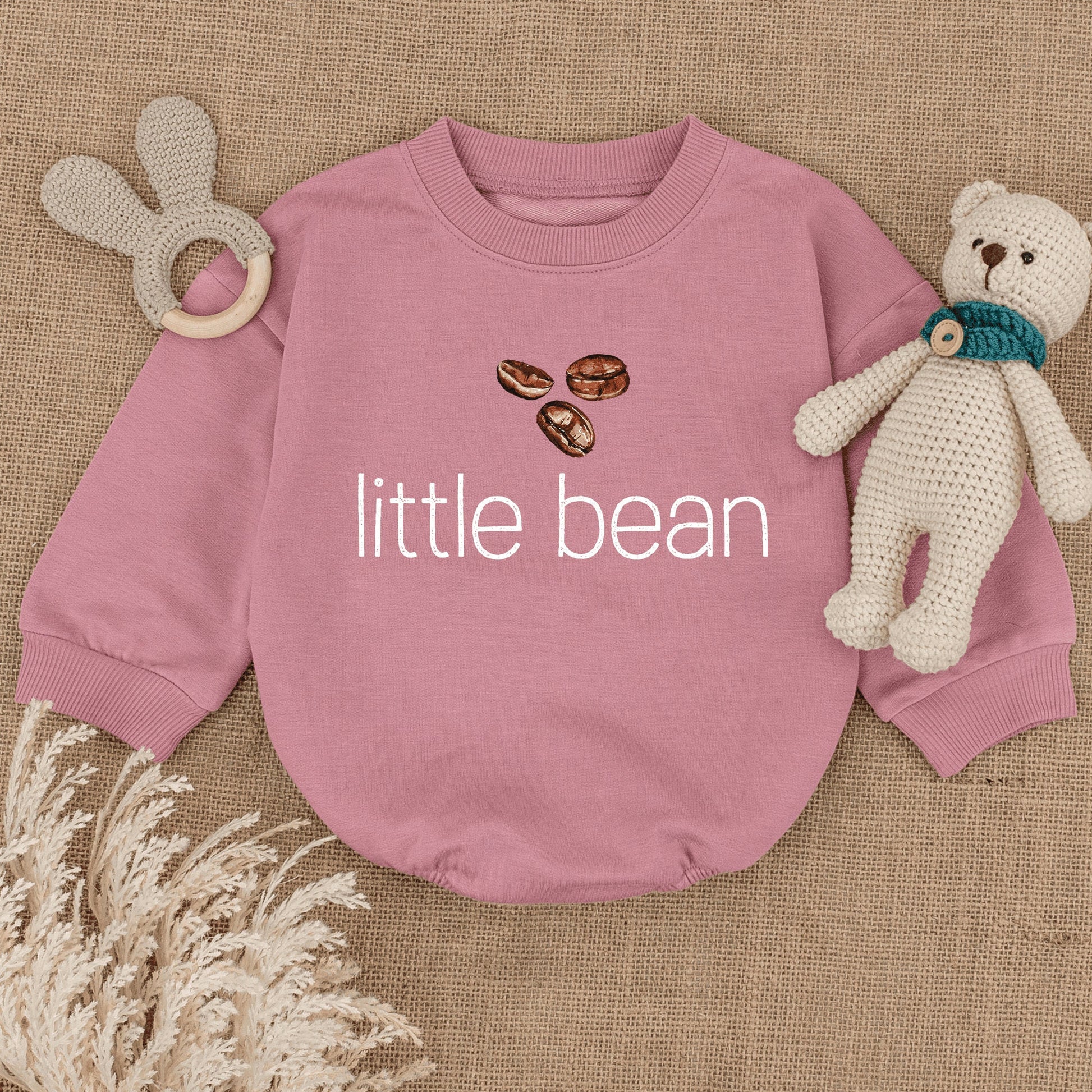Little Bean Coffee Baby Romper Outfit, Coffee Lover Newborn Clothes, Toddler Sweater, Soft Infant Bodysuit, Unique Baby Shower Gift, Long Sleeve, Boho Style (137 chars)