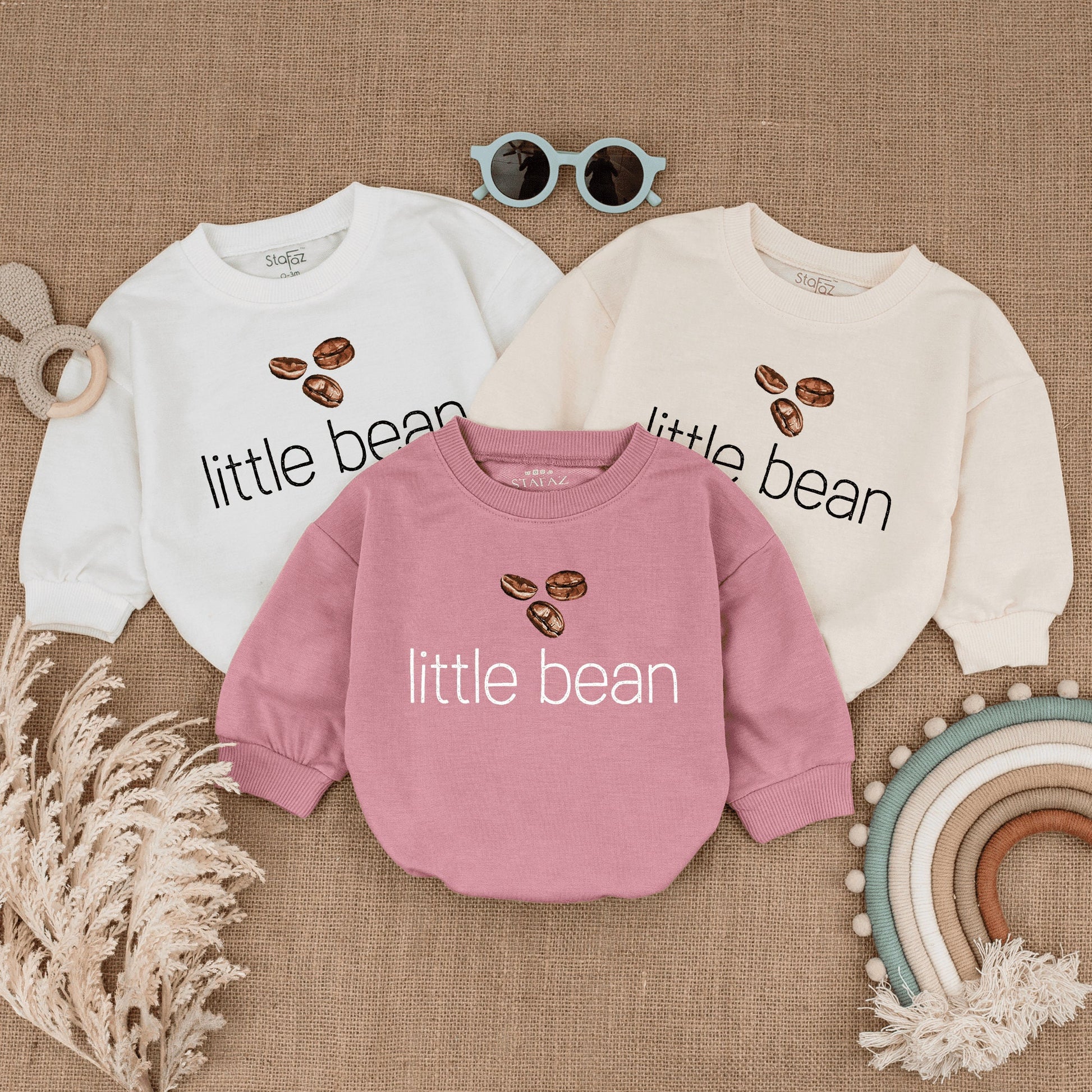 Little Bean Coffee Baby Romper Outfit, Coffee Lover Newborn Clothes, Toddler Sweater, Soft Infant Bodysuit, Unique Baby Shower Gift, Long Sleeve, Boho Style (137 chars)