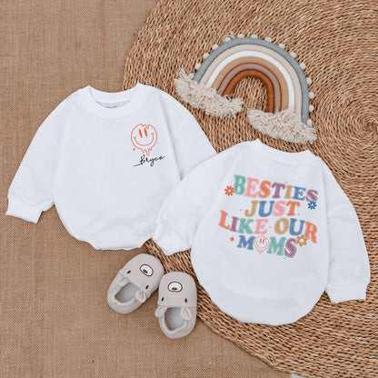 Besties Just Like Our Moms Baby Bodysuit Retro Pastel Flower Stars Smiley Face Gender Neutral Baby Shower Gift Coming Home Outfit